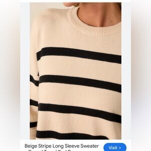 Cyrus Beige and Black Striped Crewneck Pullover soft Sweater